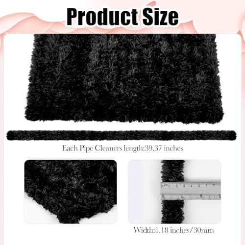 Teenyyou 24 Pcs 30mm x 39.37 Inch Extra Thick Jumbo Pipe Cleaners Bulk DIY Valentine's Day Giant Fur Fluffy Pipe Cleaners Chenille Stems Craft Supplies for Gifts DIY Project(Black) - Image 2