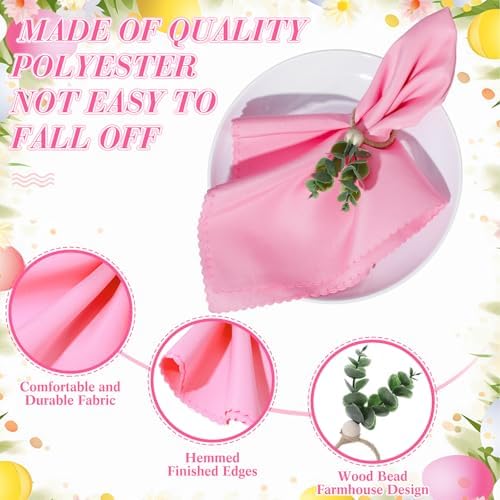 Preboun 20 Pcs Easter Pastel Cloth Napkin with 20 Leaf Napkin Rings 19 x 19 Inch Spring Dinner Reusable Fabric Cocktail Napkins for Farmhouse Easter Party Dinner Table Supplies - Image 3