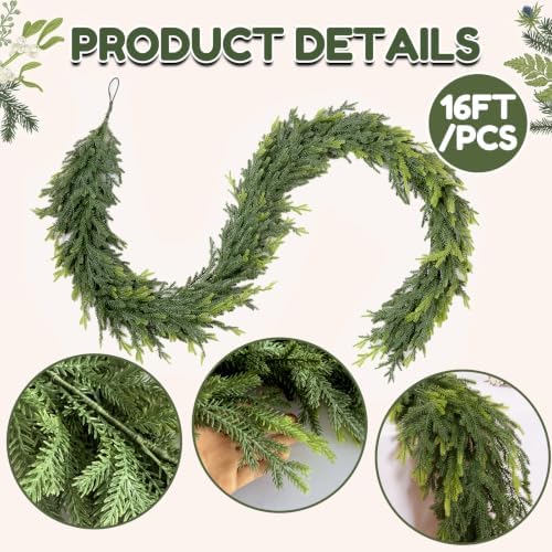 16FT Real Touch Norfolk Pine Garland for Christmas Decorations Indoor - Image 2
