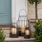 Rustic Farmhouse Lantern Decoration Set of 3, Modern Decorative Lanterns Indoor Outdoor, Metal Candle Holders for Porch Patio Fireplace Mantle Dining Room Table(Dark Brown, Black) by Unknown