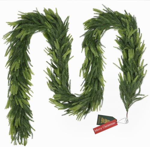 N&T NIETING 12FT Christmas Norfolk Pine Garland Real Touch Pine Artificial Garlands Faux Greenery Garland Winter Christmas Garland for Table Mantle Fireplace Indoor Outdoor Xmas Decorations (1 Pcs) - Image 7