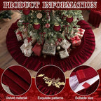 Christmas Tree Skirt, 60 Inches, Gold Embroidered Holly Style, Red - Image 5