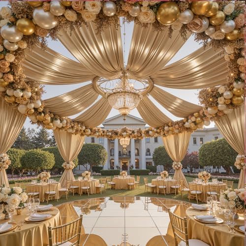 4 Panels 5ft(W) x 20ft(H) Champagne Backdrop Curtain for Wedding Parties - Image 4