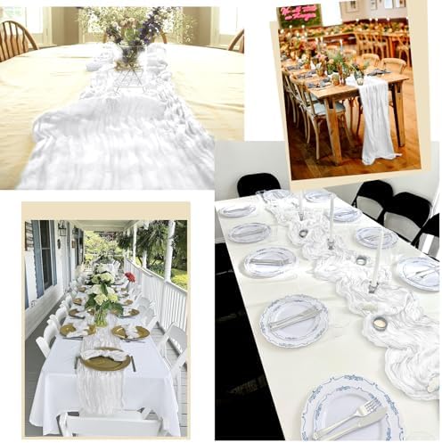 16 Pack White Table Runner 10FT Cheesecloth Table Runner Boho Gauze Table Runners Long Rustic Sheer Fabric Table Runners for Wedding Party Bridal Shower Farmhouse & Home Decor - Image 6
