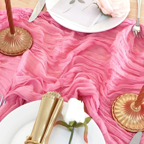 6 Pack Rose Pink Cheesecloth Table Runner 120 Inch Boho Wedding Decor - Image 6