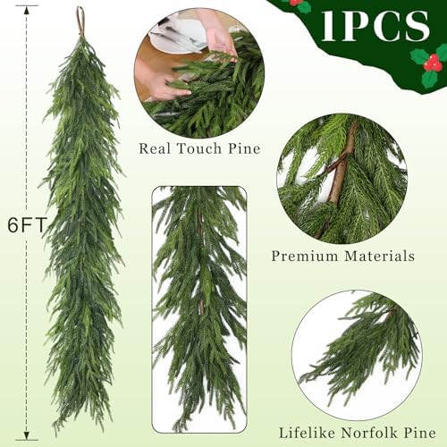 Lifelike Touch Artificial Norfolk Pine Garland for Christmas (6FT 1PCS) - Image 5