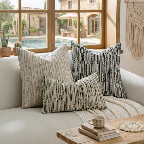 a moment Boho Striped Decorative Throw Pillow Covers 22"X22" Set of 2，Black - Image 6