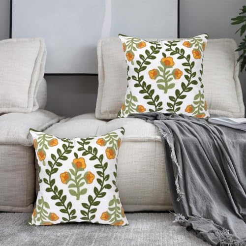 Alysheer Embroidered Decorative Throw Pillow Cover 18"x 18" Set of 2,Orange - Image 3