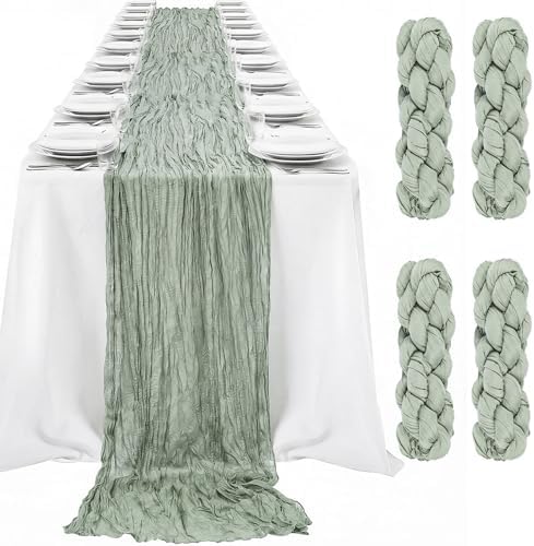 LemonRoad 4 Pcs 20ft Cheesecloth Table Runners Boho Gauze, Sage Green by Unknown