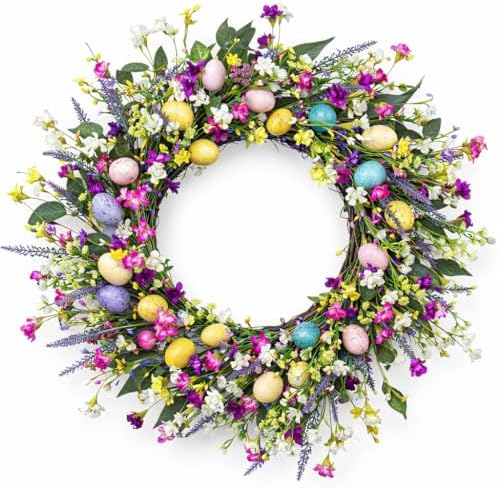 20Inch Easter Wreath for Front Door, Natural Spring Wildflower Easter Egg Wreath, Artificial Easter Door Wreath for Covered Outdoor Use by Unknown