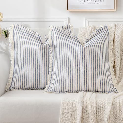 MIULEE Royal Blue Striped Decorative Throw Pillow Covers, 18x18 by MIULEE
