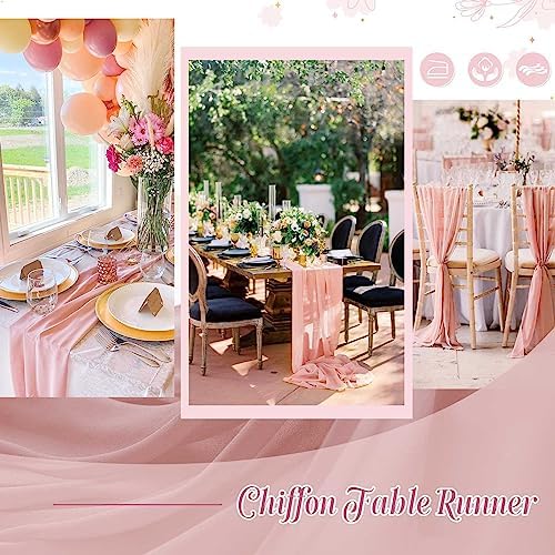 10 Pieces 10Ft Dusty Rose Chiffon Table Runner Rustic Boho Wedding Runners - Image 5