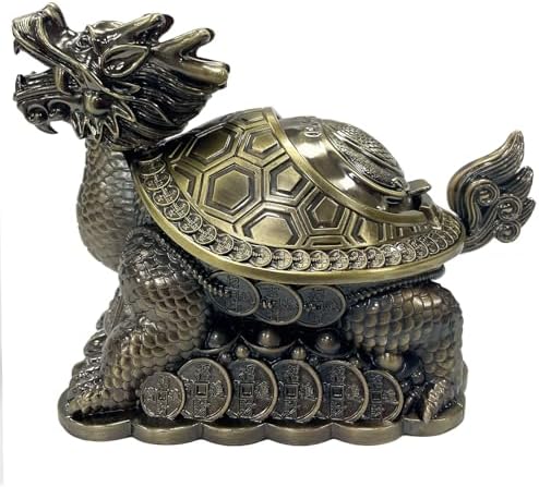 Briskfeel Feng Shui Dragon Turtle Multi Functional Metal Statue Wealth Prosperity Sculpture for Living Room Office Desk Feng Shui Art Best Housewarming Congratulatory GIF (D2 Brass) by Briskfeel