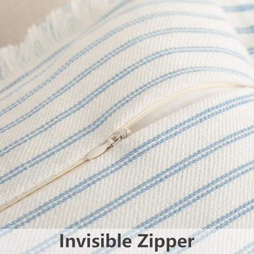 ZWJD Throw Pillow Covers 24x24 Set of 2 Striped Pillow Covers with Fringe Chic Cotton Decorative Pillows Square Cushion Covers for Sofa Couch Bed Living Room Farmhouse Decor (Light Blue) - Image 5