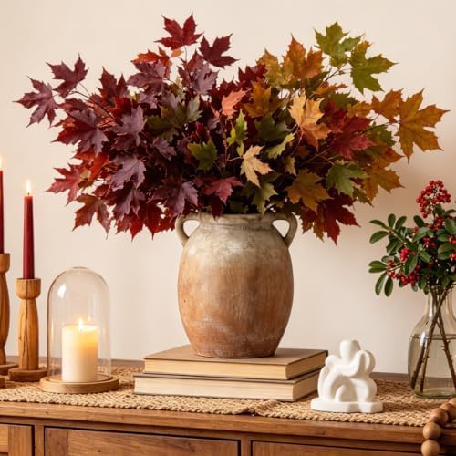Dobbyby Ceramic Flower Vase 7.6 inch Farmhouse Rustic Vase Decorative Pottery Terracotta Vases for Home Decor Table Mantle Fireplace Living Room Bathroom Wedding Centerpiece (Aged Terra) - Image 4
