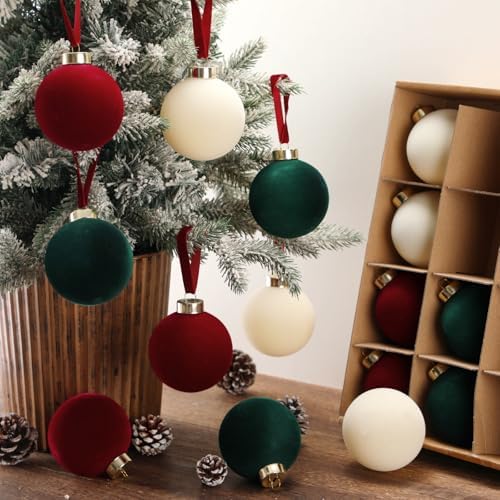 Simgoing 15 Pcs Velvet Christmas Ornaments 3.15'' Red Green Cream - Image 4