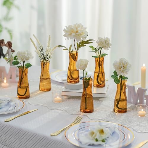 Glasseam Brown Glass Bud Vase: Small Set of 12 Mini Vases for Centerpieces, Flowers, Wedding Table, Dining Room Decoration - Modern Minimalist Cute Decorative Decor - Image 4