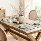 ZeeMart Artisanal Grid Decorative Linen Placemats Set of 6, Seeding Green - Image 4