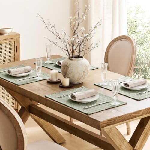ZeeMart Artisanal Grid Decorative Linen Placemats Set of 6, Seeding Green - Image 4