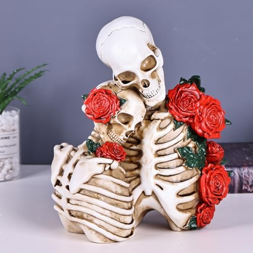 Skull Decor Halloween Decoration: Skeleton Couple Figurines Resin Gothic Statues Vintage Home Decor for Shelf Table Mantel Collectible Wedding Gift (C) by XYQXYQ