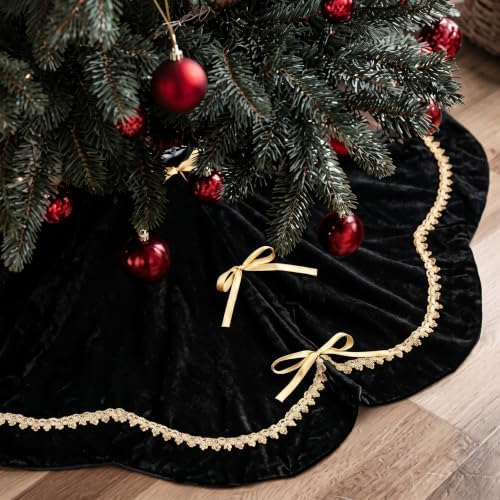Arrowbash Black 60 Inch Christmas Tree Skirt Velvet Scallop Ddge by Arrowbash