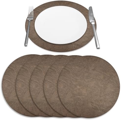 Placemats Set of 6 – Round 15” Faux Leather Table Mats for Dining, Heat Resistant & Non-Slip Washable Table, Indoor, Outdoor, Dining Table Set for 6, Modern Kitchen & Holiday Use, Bronze - Image 6