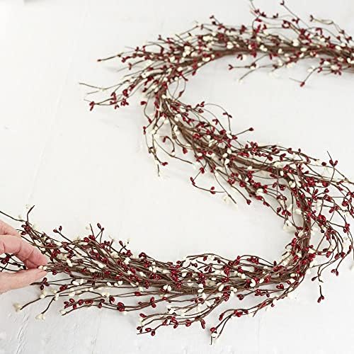 Fall Thanksgiving Pip Berry Garland – 54" Rustic Burgundy & Cream Berries - Image 4