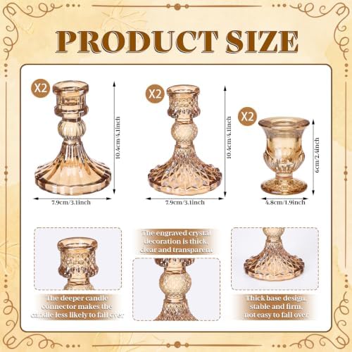 Mumufy 12-piece Amber Glass Candle Holders with Flameless Taper Candles - Image 4