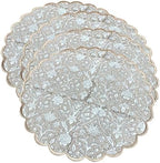 Ridhi Bo-ho Round Place Mat Easter Floral Cotton Washable Placemats 15" Round Embroidery Block Print Table Mat (Pack of 4-15 Inch Round, Taupe) - Image 2