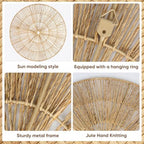 Set of 7 Boho Wall Decor - 18-Inch Handcrafted Woven Jute Hanging Basket Decor - Unique Large Round Flat Wall baskets Art for Living Room, Bedroom, Rustic, Farmhouse Decor - Brown Classic Design" - Image 3