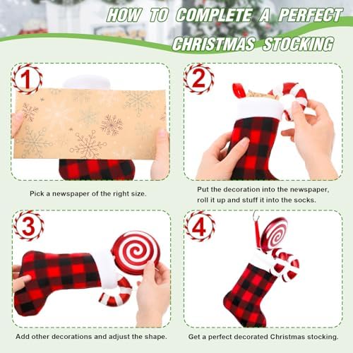 BBTO 60 Pieces Christmas Mini Stockings Buffalo Plaid 7",Red and Black - Image 3