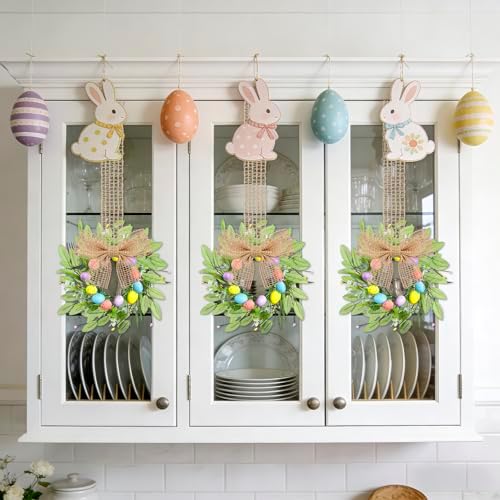 8 Pcs 10" Small Easter Wreaths for Kitchen Cabinets, Mini Easter Egg Wreaths with Burlap Ribbon, Spring Farmhouse Artificial Wreath Set for Window, Table, Shelf & Cabinet Decor - Image 4