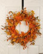 Fall Wreath for Front Door 24 inch Autumn Leaves Pumpkin Outdoor - Image 2