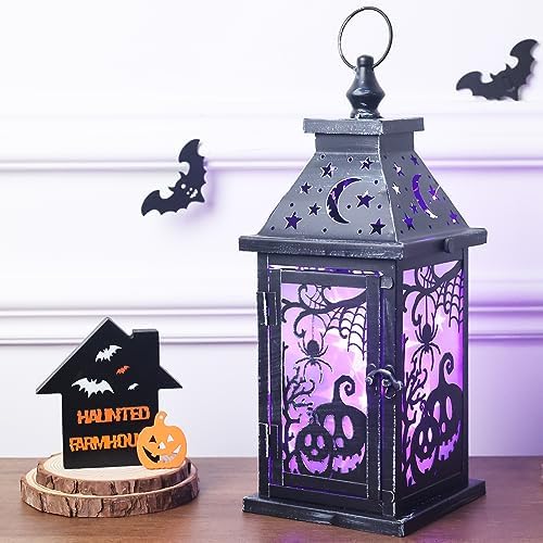 Halloween Decorations Indoor, 14.7" Decorative Spider&Pumpkin Candle Lantern with 78" LED Lights(8 Modes), Hanging Spooky Halloween Lanterns, Outdoor Home Room Door Party Decor - Image 2