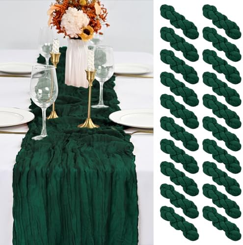 20 Pack Emerald Green Table Runner 10Ft Cheesecloth Table Runner Boho Gauze Cheese Cloth Table Runners Romantic Long Sheer Fabric Table Runners for Wedding Party Bridal Shower by YMHPRIDE