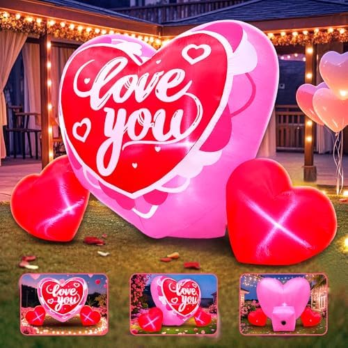 KOOY 6FT Long Mothers Day Inflatables Outdoor Decorations Heart Inflatable with Light for Valentine's Day Gift Engagement Wedding Anniversary Romantic Party Yard Décor - Image 4