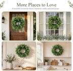 26 Inch Large Artificial Boxwood Wreaths for Front Door All Season, Eucalyptus Wreath with 2 Sashes, Baby's Breath and Flower Buds, Summer Farmhouse Greenery Decor for Outdoor, Porch, Home - Image 6