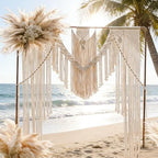 Boho Chic Macrame Curtain & Macrame Arch Bohemian Macrame Wedding Backdrop Decor Home Geometric Fiber Art Decor 59''W*78''L - Image 3