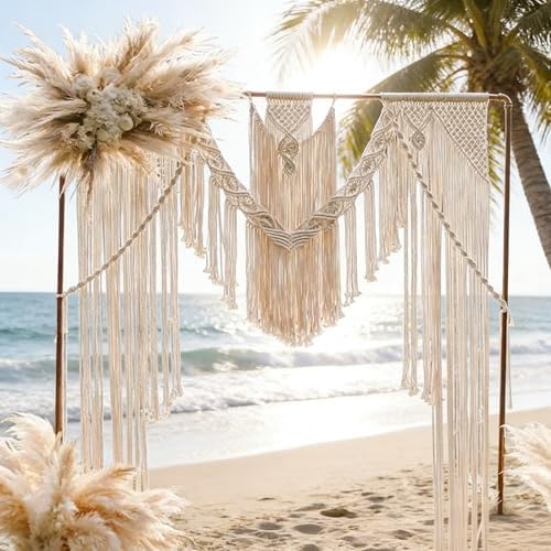 Boho Chic Macrame Curtain & Macrame Arch Bohemian Macrame Wedding Backdrop Decor Home Geometric Fiber Art Decor 59''W*78''L - Image 3