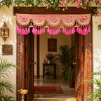 Decorative Toran Door Hanging Artificial Velvet Cloth Bandanwar Beads Wall Toran Wall Hanging Indian Traditional Festival Main Door Entrance Window Home Temple Living Room Valance (Size:-36")(Pink) - Image 2