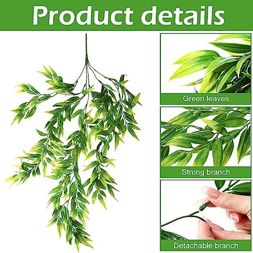 Hoteam 12 Pcs Artificial Hanging Greenery Plants, Bamboo Leaf - Image 3