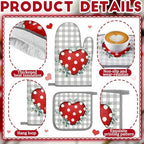 VitalCozy Set of 10 Valentine's Day Kitchen Towels Heart Kitchen Mats Oven Mitts and Pot Holders Set Absorbent Red Tea Hand Towels Valentine's Day Decorative Towel for Baking Cooking BBQ - Image 4