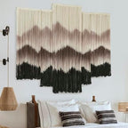 5Pcs Set Macrame Wall Hanging Mountain Art Brown Dip Dyed Boho Wall Decor - Image 3
