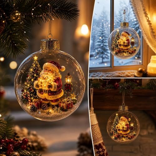 12PCS Glowing Christmas Ornaments - Mini Gold Light-Up Christmas Ball Ornaments - Christmas Tree Ornament with Warm LED Light for Tree Mantel, Holiday Scene Decoration & Gift - Image 4