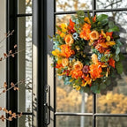 24 Inch Harvest Fall Wreaths for Front Door Outside with Orange Peony - Image 6