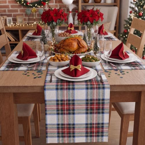 HunnmingRe 6 Pcs White Christmas Tartan Plaid Table Runner 13 x 72 - Image 6