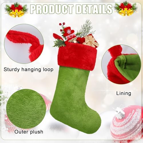 Shinymoon 12 Pcs Christmas Stocking 18 Inch Large Xmas Stocking Ornaments Bulk Faux Fur Fireplace Tree Decor for Party - Image 3