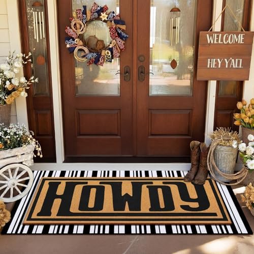 Tinideya 2 Pcs Large Howdy Western Layered Doormat Farmhouse Front Door Mat by Tinideya