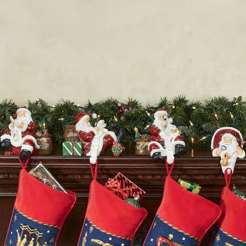 Touch of Class Checking It Twice Christmas Stocking Holder Set of Four Exclusive Holiday Decor | 4 Handpainted Classic Christmas Sculptures Featuring Santa Claus | Decorative Holiday Hook Hanger Set - Image 2