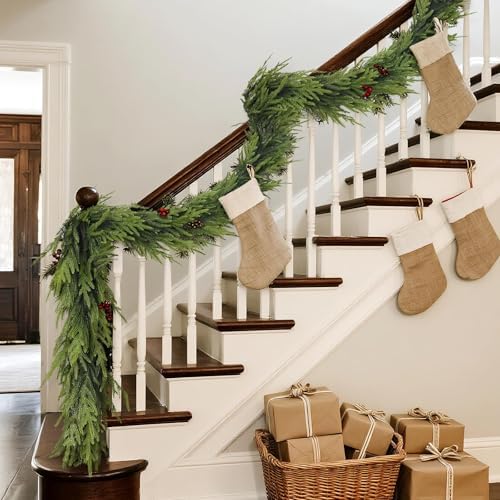 Artificial Christmas Norfolk Pine Garland for Mantle Decor (9 FT,1 PCS) - Image 4